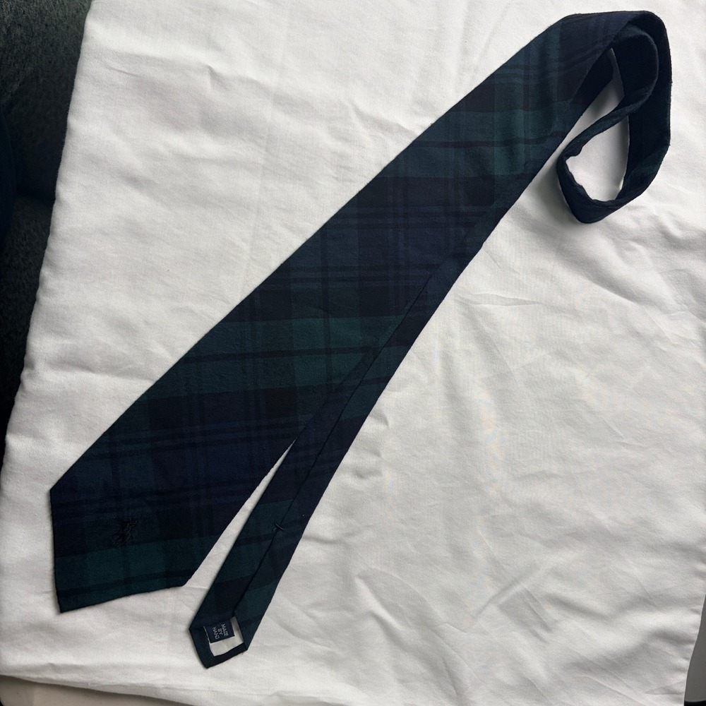 Polo Ralph Lauren Necktie One Size Green Navy Black Watch Plaid Tartan Tie - Picture 6 of 6